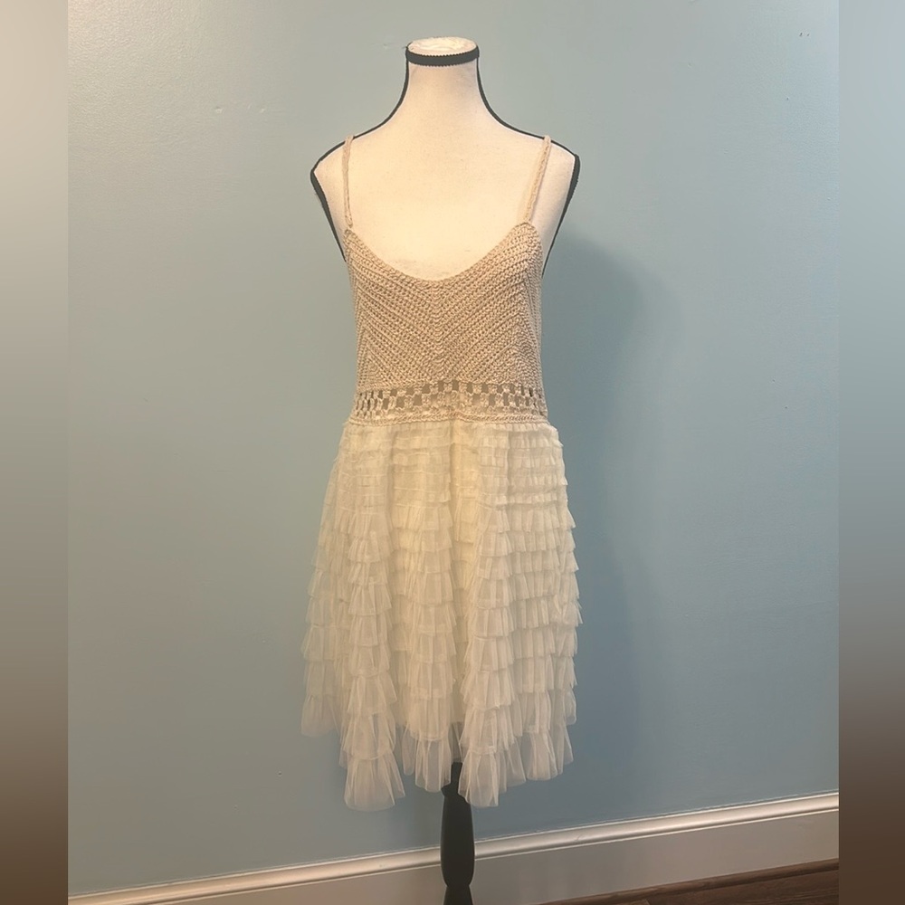POL Cream Chiffon bottom Crochet Dress